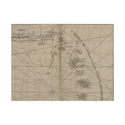 Close-up of vibrant Caribbean island map detail on canvas, showing intricate coastline lines and colorful shaded regions.