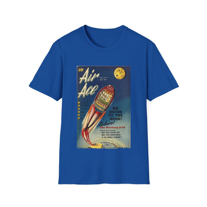 Close-up of the unisex relaxed fit, heather navy cotton softstyle T-shirt neckline and interior seam detail at the collar.