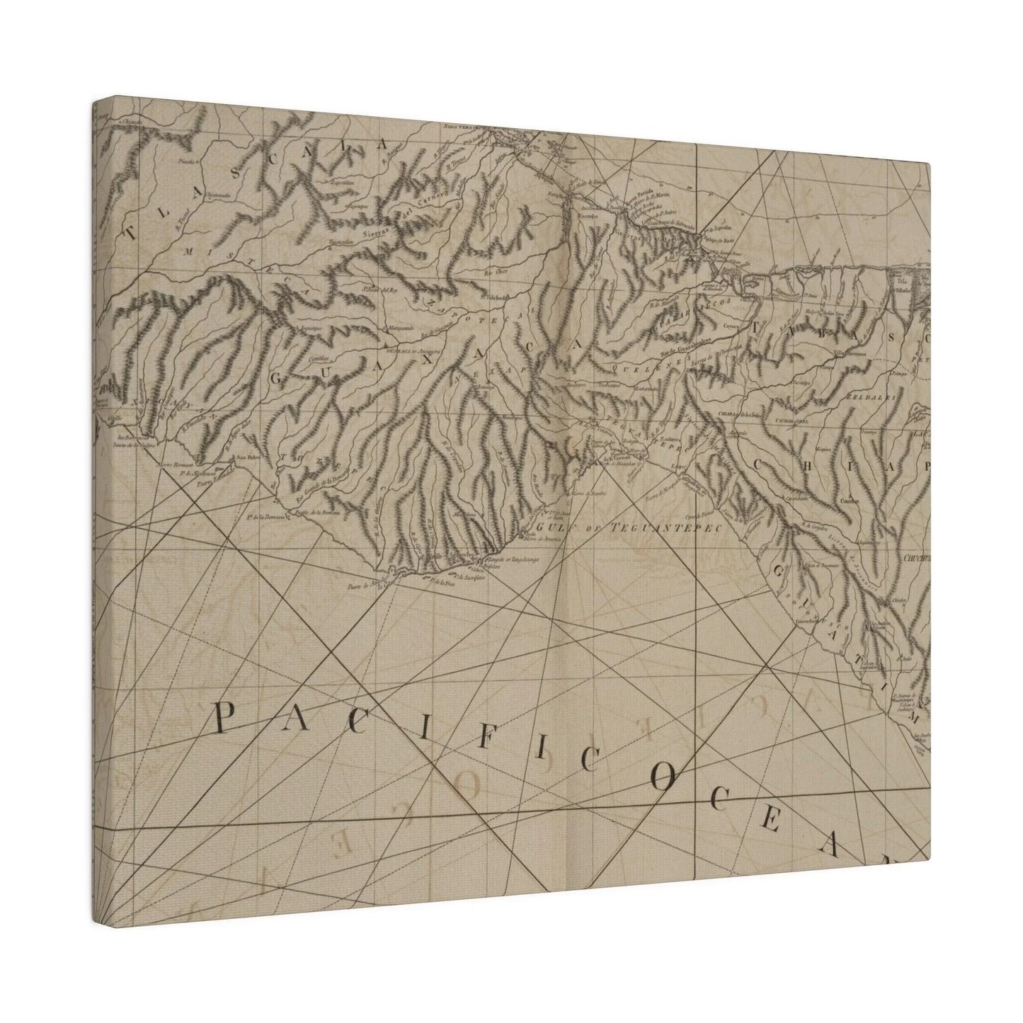 Close-up of the textured canvas surface showing subtle brushstrokes and color variation in warm coastal tones