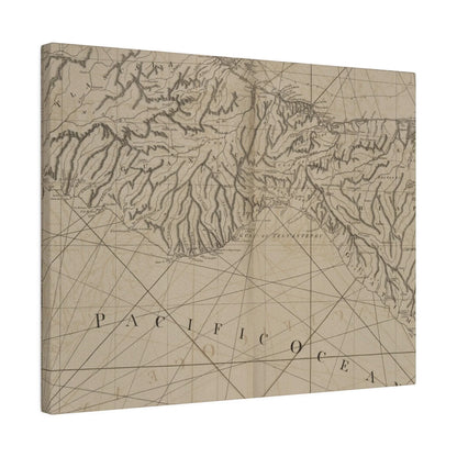 Close-up of the textured canvas surface showing subtle brushstrokes and color variation in warm coastal tones