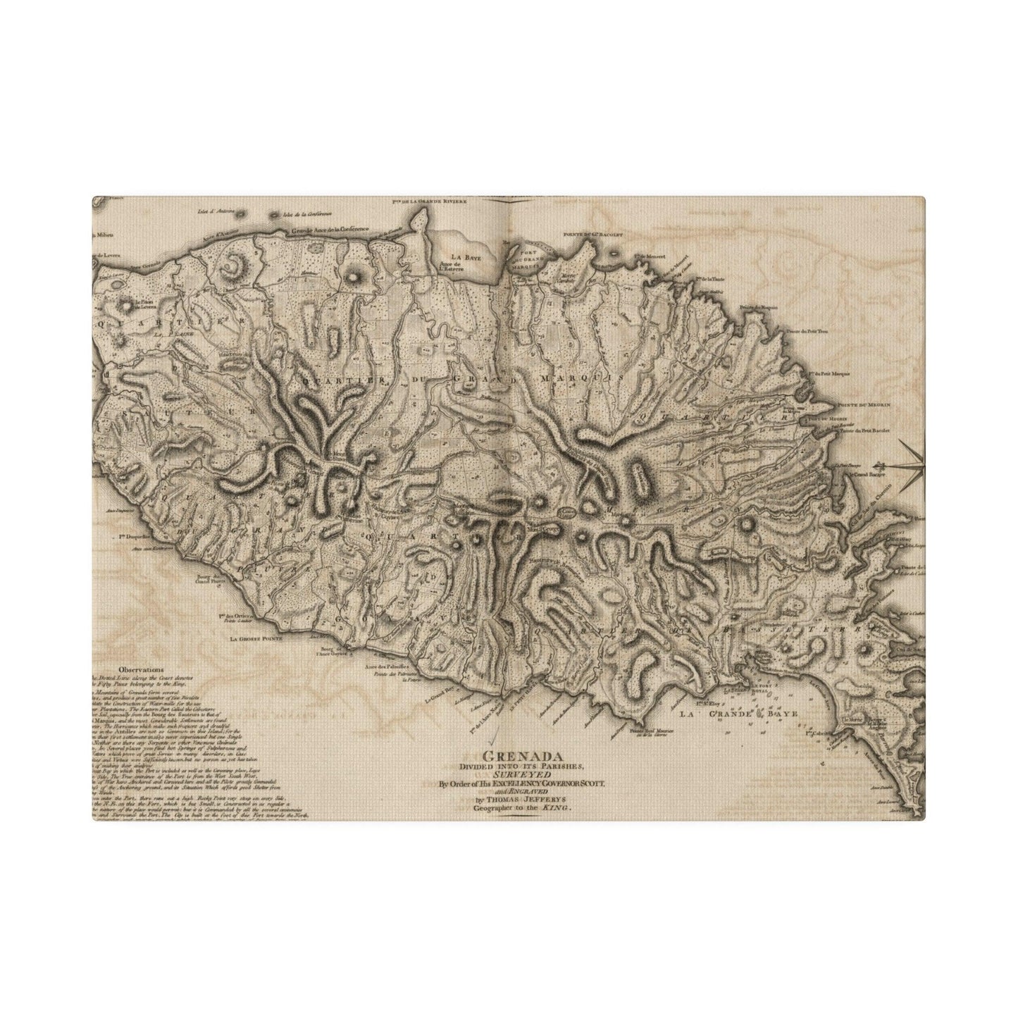 Close-up of the textured canvas surface highlighting subtle brushstrokes and natural fiber details of the Grenada artwork.