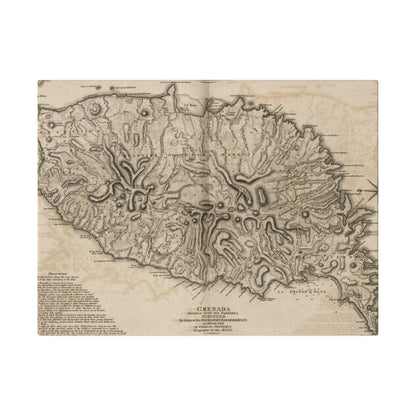 Close-up of the textured canvas surface highlighting subtle brushstrokes and natural fiber details of the Grenada artwork.