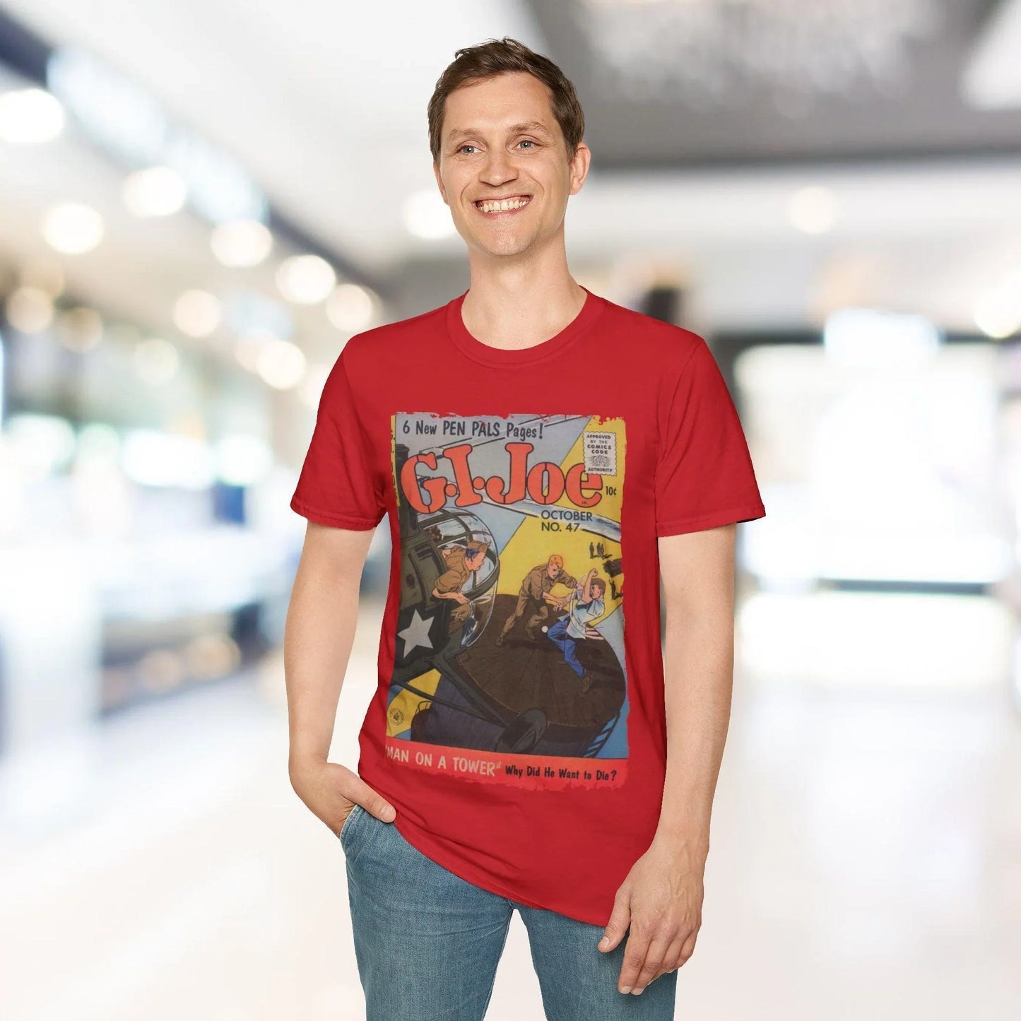 Close-up of the soft cotton fabric displaying the heathered gray color and slim fit neckline detail from an overhead angle.