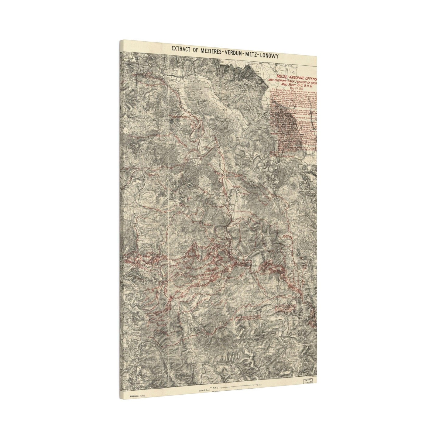 Close-up of detailed hand-lettered map annotations on the G-3 room diagram, highlighting May 24, 1919, date and tactical