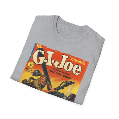 Close-up of the G.I. Joe No.7 softstyle T-shirt fabric showing smooth cotton blend texture and subtle stitching details from