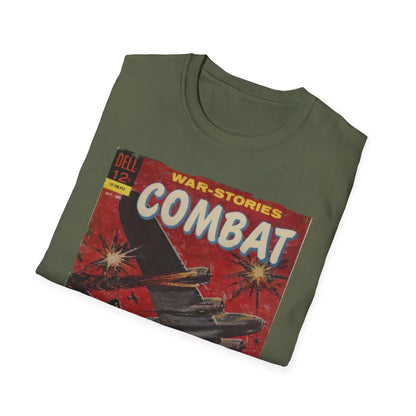 Close-up of the unisex softstyle fabric label on the chest, highlighting the smooth matte finish and precise stitching