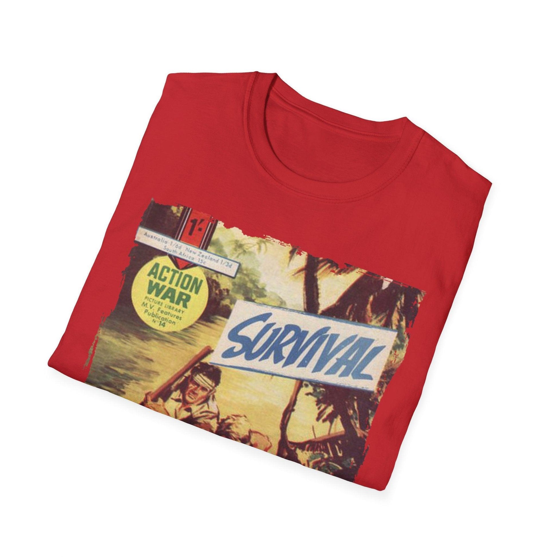 Close-up of the relaxed fit, heather charcoal fabric with visible stitching and crew neckline detail from a slight overhead