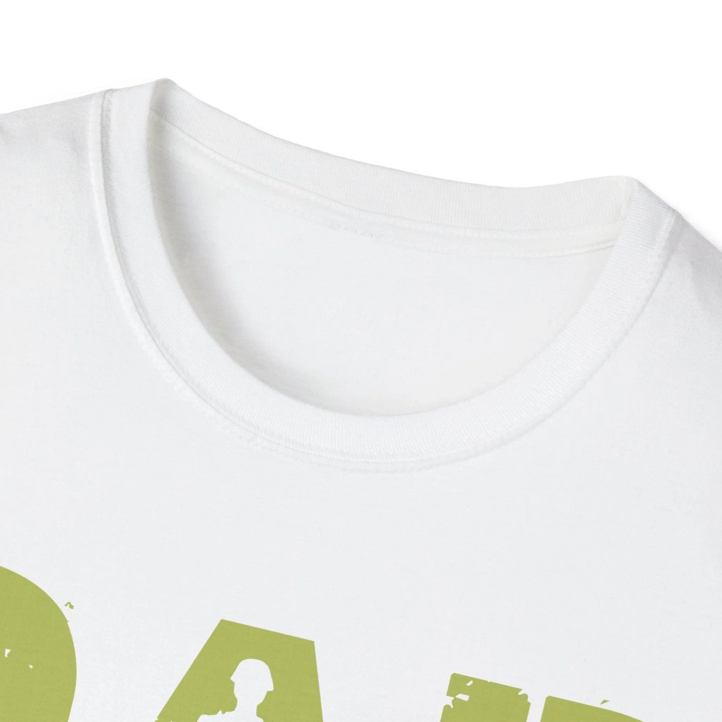 Close-up of the unisex slim fit T-shirt collar in vibrant navy, showcasing soft cotton fabric and reinforced stitching