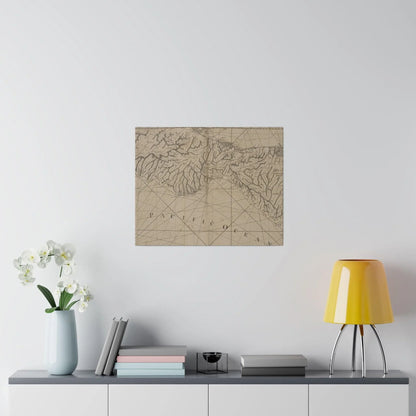 Close-up of the textured canvas surface highlighting detailed brushstrokes and subtle color variations of the Coast of New