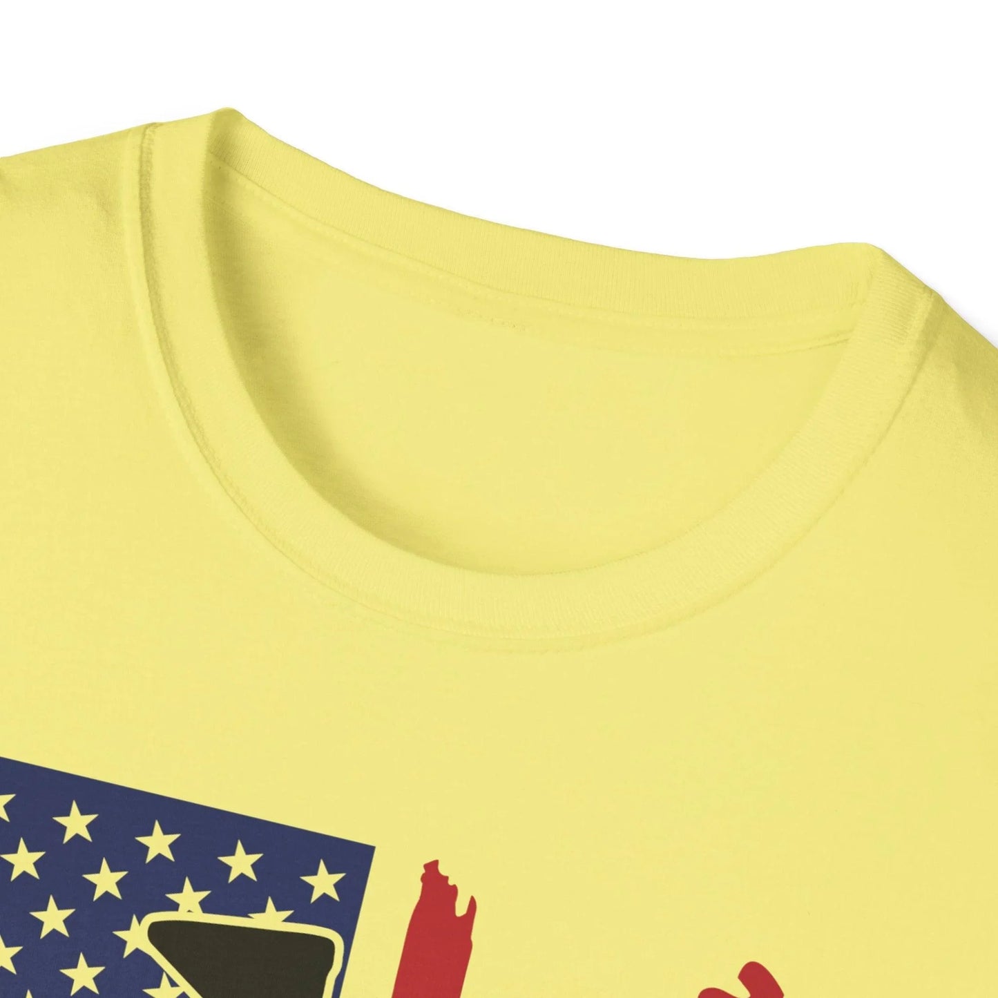 Close-up of distressed American flag design on soft cotton fabric showing worn texture and vibrant colors on chest area