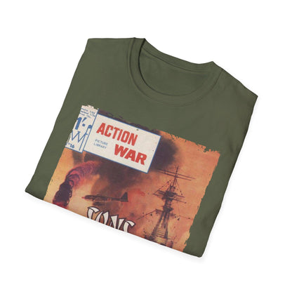 Close-up of the unisex softstyle T-shirt's collar showing reinforced stitching and subtle seam details in charcoal gray