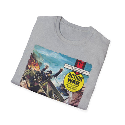 Close-up of the unisex softstyle T-shirt fabric showing smooth cotton blend texture and reinforced double-stitched neckline