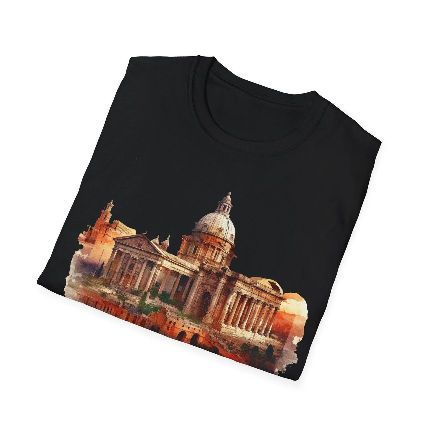 Close-up of the unisex softstyle T-shirt’s collar detail highlighting the smooth rib-knit neckline and subtle stitching on