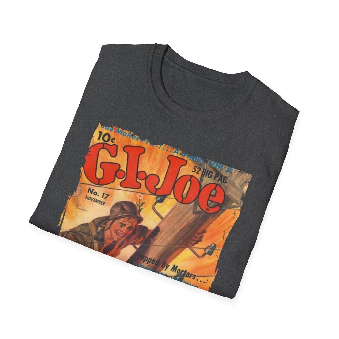 Front neckline close-up highlighting the soft cotton fabric and subtle stitching detail of the G.I. Joe No.17 unisex relaxed