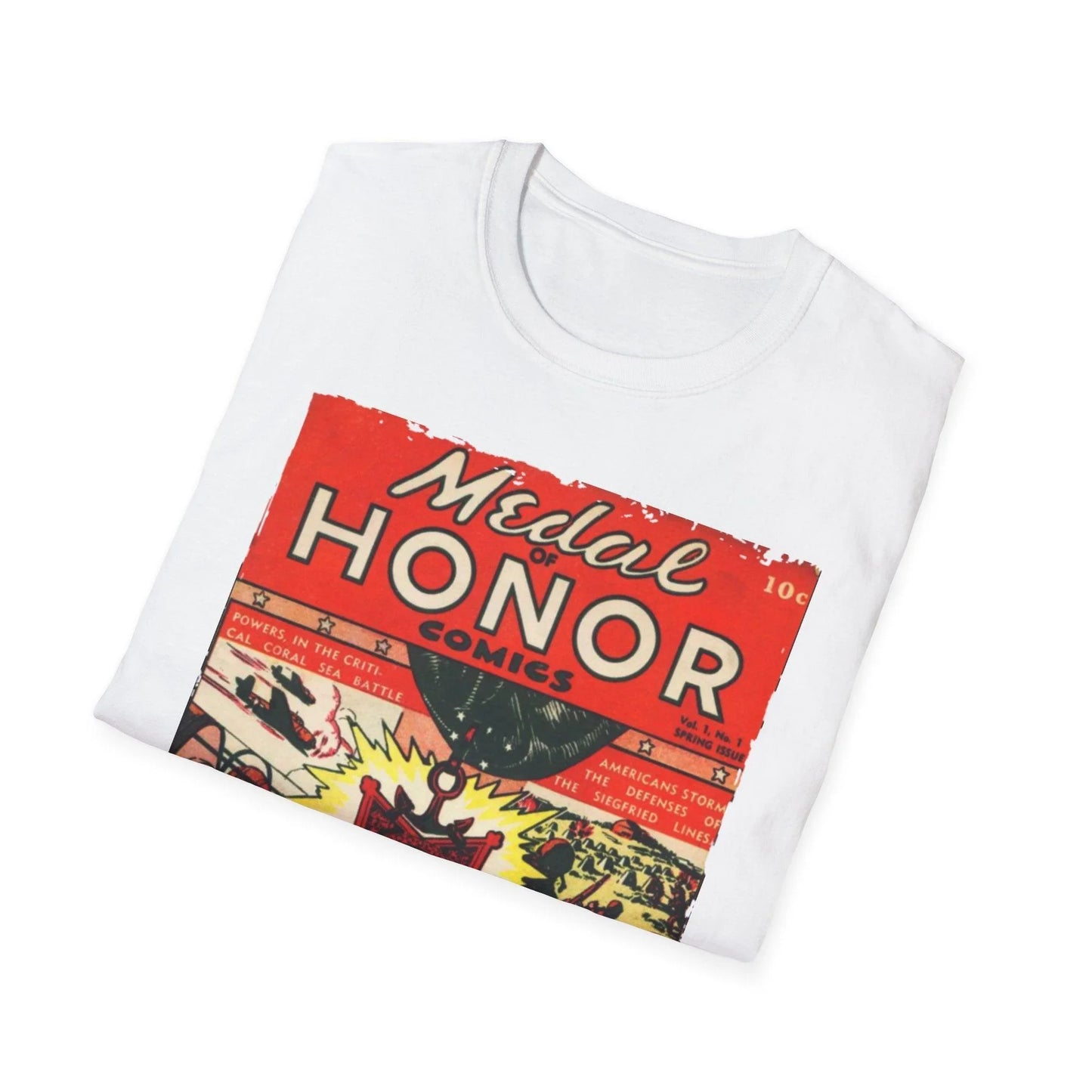 Close-up of the unisex softstyle T-shirt's neckline highlighting the smooth, tightly-woven cotton fabric and reinforced