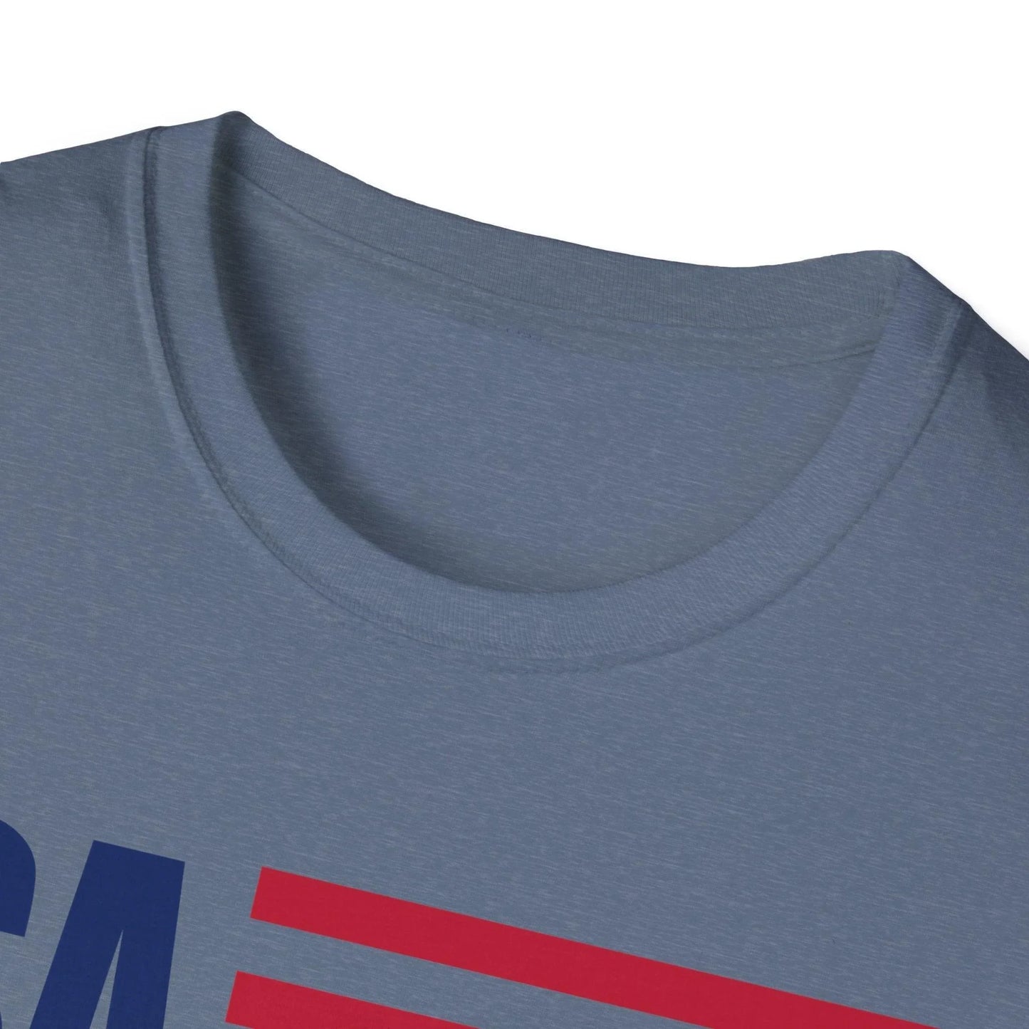 Close-up of the American flag print on the chest area, showcasing vibrant colors and precise stitching on the soft cotton