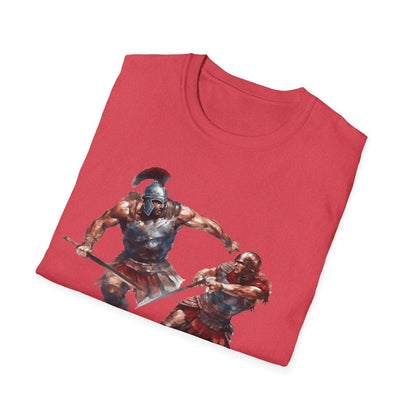 Close-up of the unisex softstyle T-shirt’s relaxed fit and vibrant olive green color, highlighting smooth fabric texture and