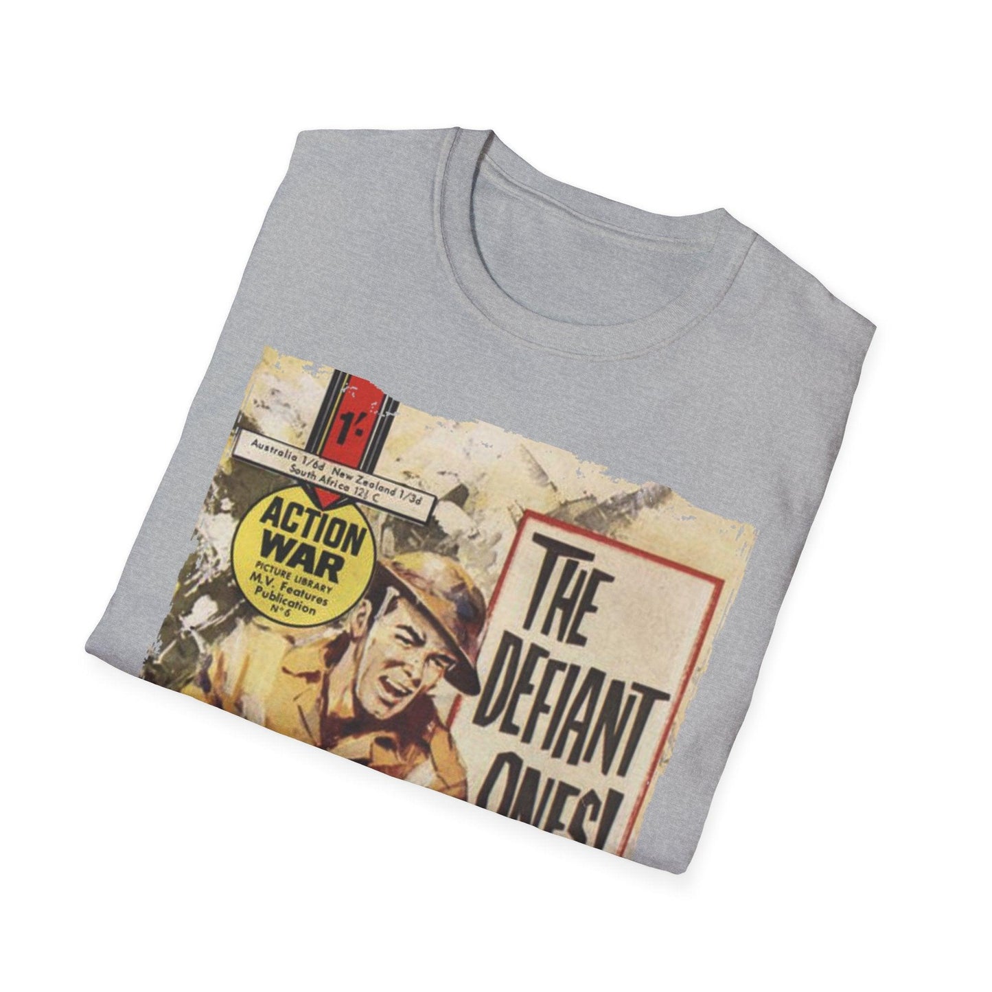 Close-up of the unisex softstyle T-shirt's fabric detail showcasing smooth cotton blend and relaxed fit neckline from a