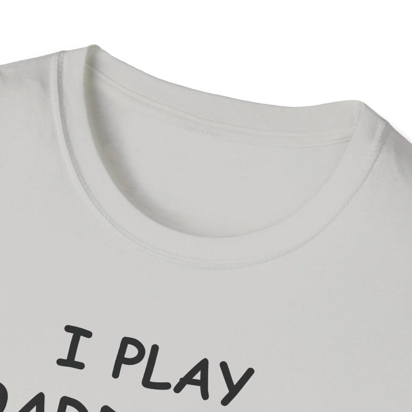 Close-up of black unisex I Play Boardgames T-shirt fabric showing smooth texture and subtle stitching detail at neckline.
