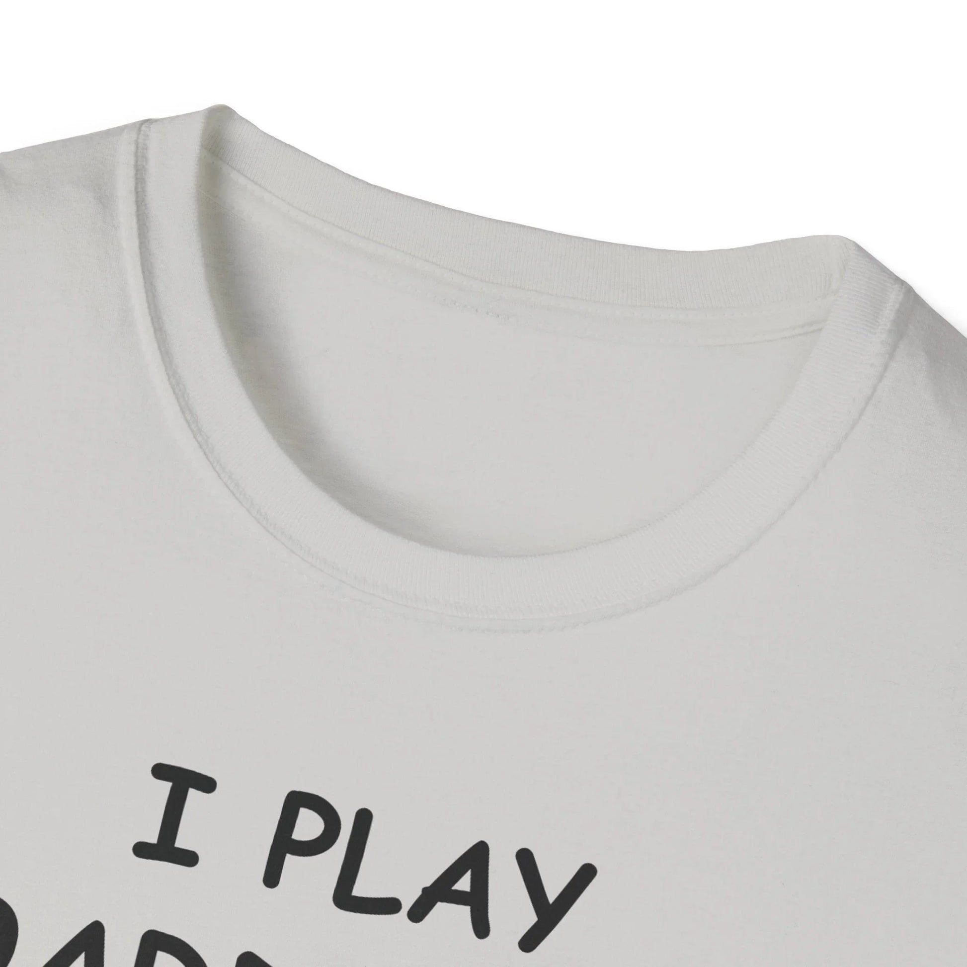 Close-up of black unisex I Play Boardgames T-shirt fabric showing smooth texture and subtle stitching detail at neckline.
