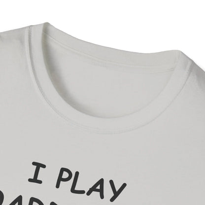 Close-up of black unisex I Play Boardgames T-shirt fabric showing smooth texture and subtle stitching detail at neckline.