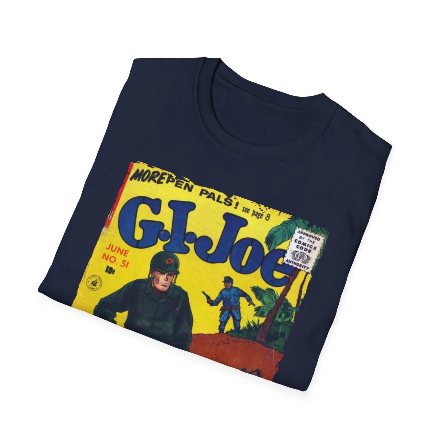 Close-up of the unisex softstyle T-shirt's black fabric tag displaying fabric content and care instructions at neckline seam