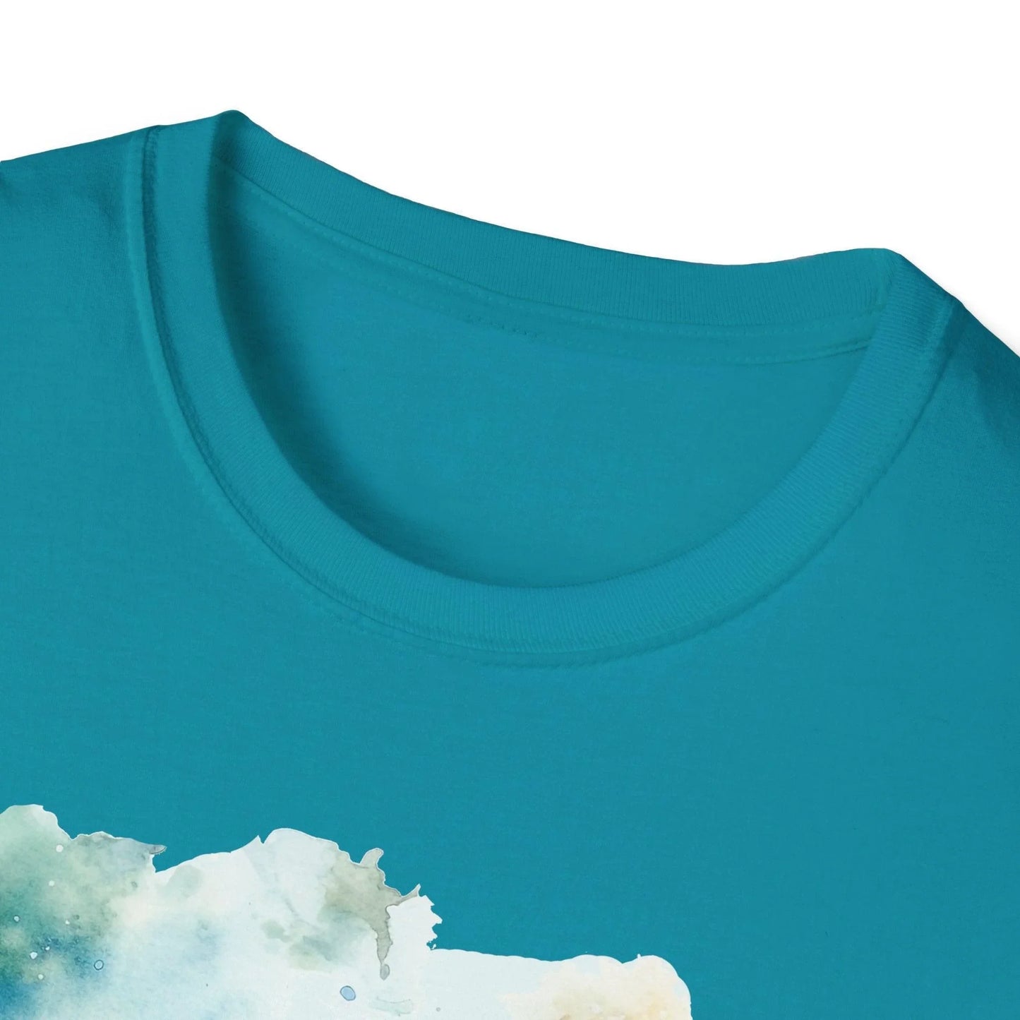 Close-up of the soft, heather gray fabric emphasizing the subtle texture and fitted crew neckline detail of the Unisex