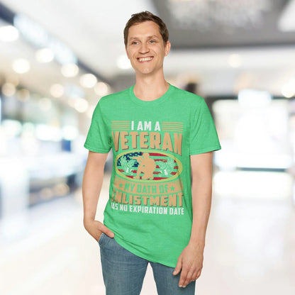 Close-up of the unisex softstyle T-shirt's fabric texture highlighting the smooth, relaxed fit in vibrant blue color from an