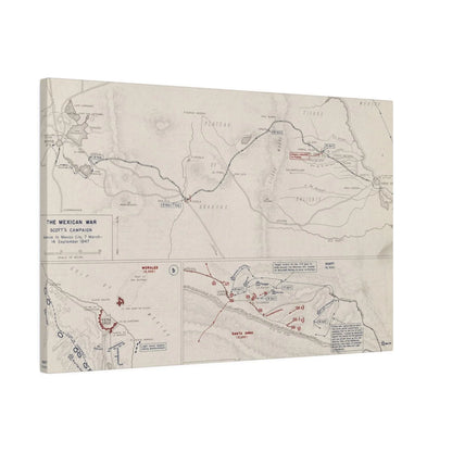 Close-up of the textured canvas highlighting detailed brushstrokes and vintage color tones from the Mexican War, Scott's