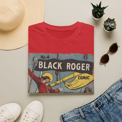 Close-up of the Black Roger No.4 T-shirt collar with reinforced stitching and soft cotton blend fabric, highlighting relaxed