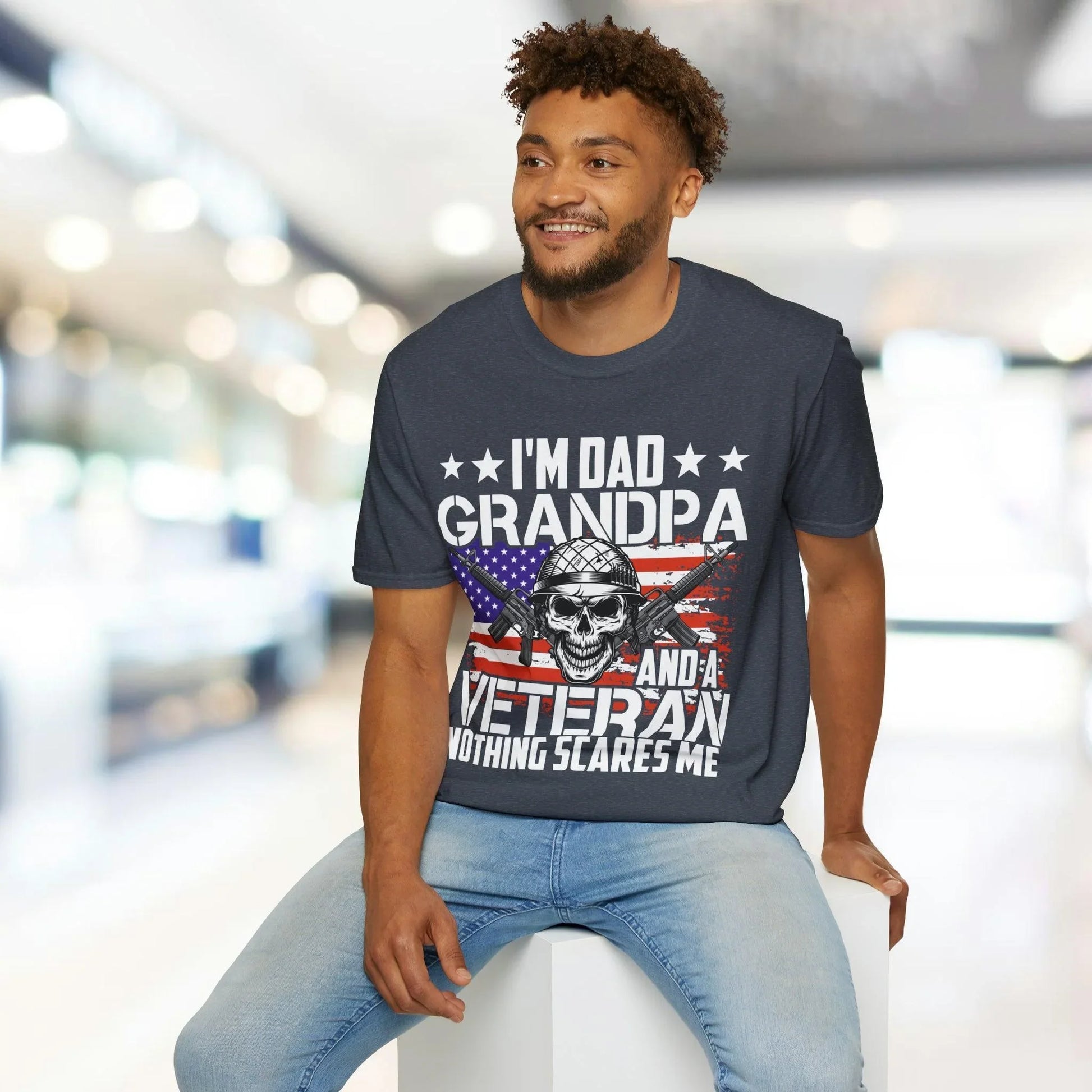 Close-up of the navy heather fabric with visible softness and subtle textured pattern, highlighting the relaxed fit crew