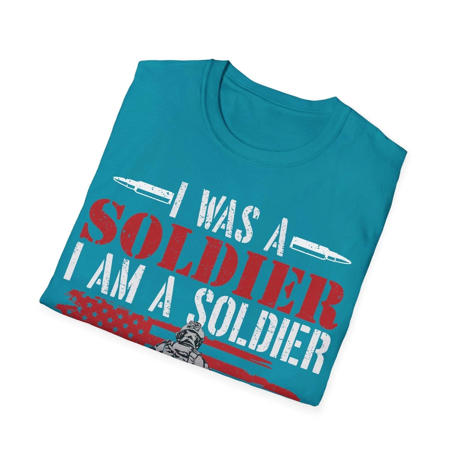 Close-up of the unisex softstyle fabric showing smooth olive green texture and subtle stitching details at the shoulder seam