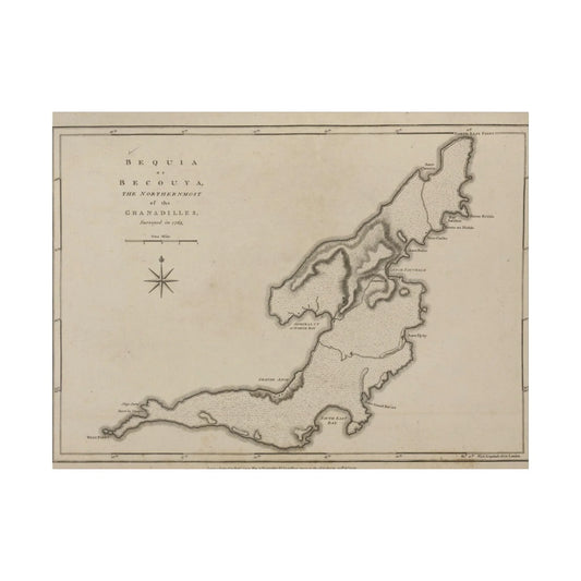 Printify canvas print of Bequi or Becouya, northernmost of the Grenadines, with eco-friendly matte finish, wood frame, and