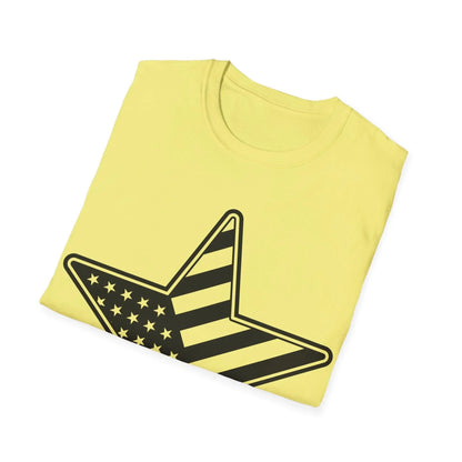 Close-up of the American Flag Star B&W print on soft cotton fabric, highlighting the crisp black and white star pattern on