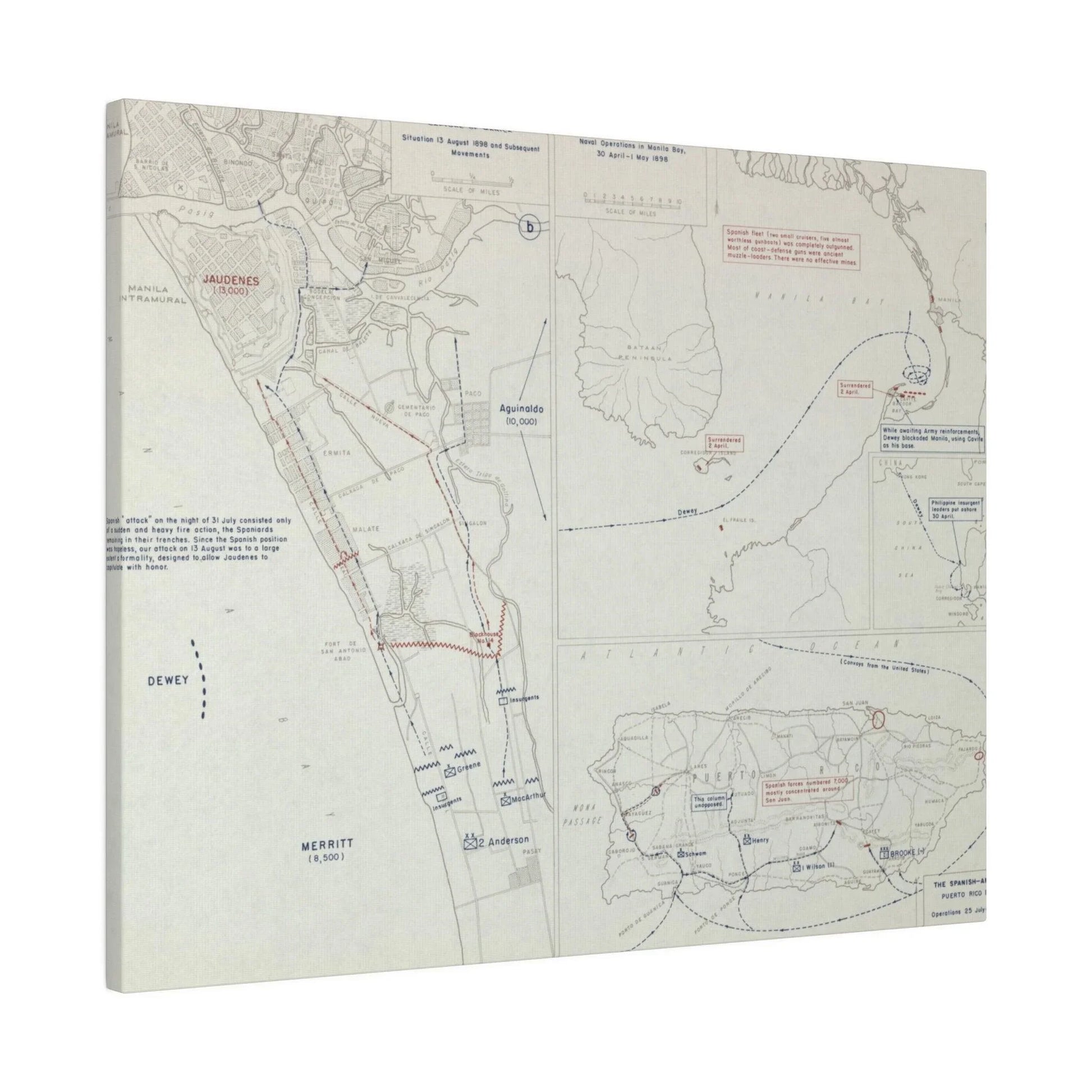 Spanish-American War, Philippines and Puerto Rico, Puerto Rico Expedition 25 July - 12 Aug, Naval Operations in Manila Bay 30 Apr - 1 May, Capture of Manila 13 Aug 1898 - Pacific Sky Games