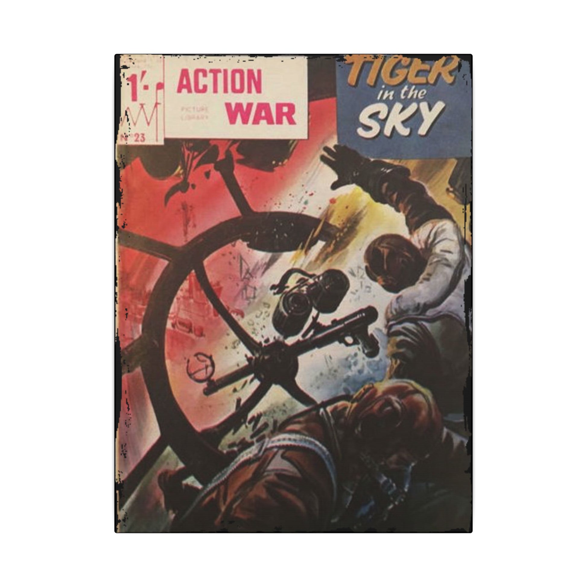 Close-up of vibrant comic book cover art highlighting dynamic action scene with bold colors and detailed line work.