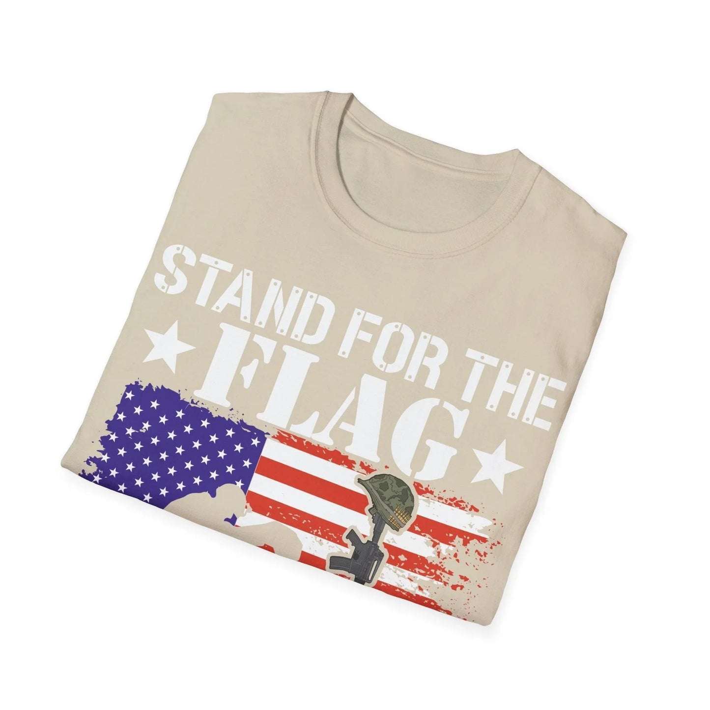 Close-up of the navy softstyle fabric displaying subtle texture and reinforced neckline stitching on the kneel for the