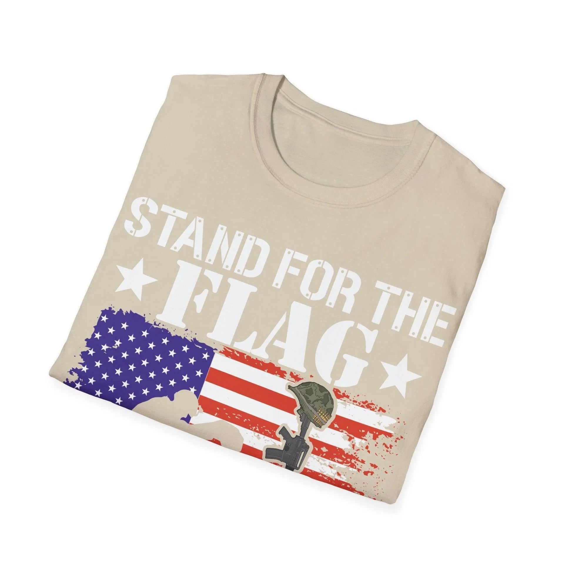 Close-up of the navy softstyle fabric displaying subtle texture and reinforced neckline stitching on the kneel for the