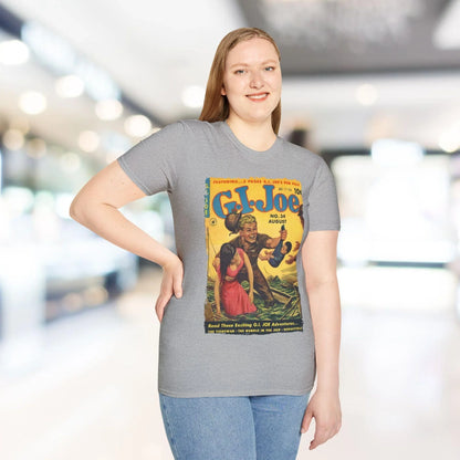 Close-up of the G.I. Joe No.34 softstyle T-shirt neckline displaying smooth fabric texture and reinforced shoulder seams.