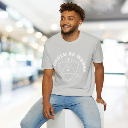 Close-up of the soft, white cotton fabric showing the fine knit texture and subtle heather pattern on the unisex T-shirt