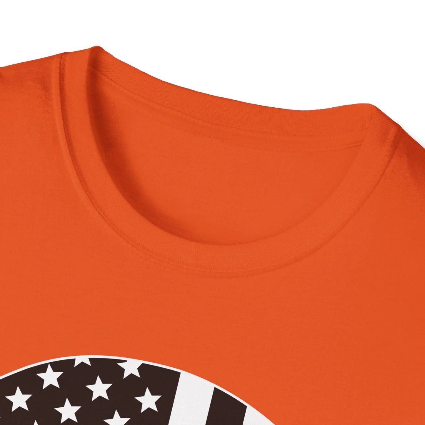 Close-up of the American Skull Flag B&W graphic on the chest, highlighting the bold design and crisp black ink on soft white