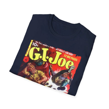 Close-up of the G.I. Joe No.11 T-shirt's soft cotton fabric texture and relaxed fit, highlighting the vibrant navy color and
