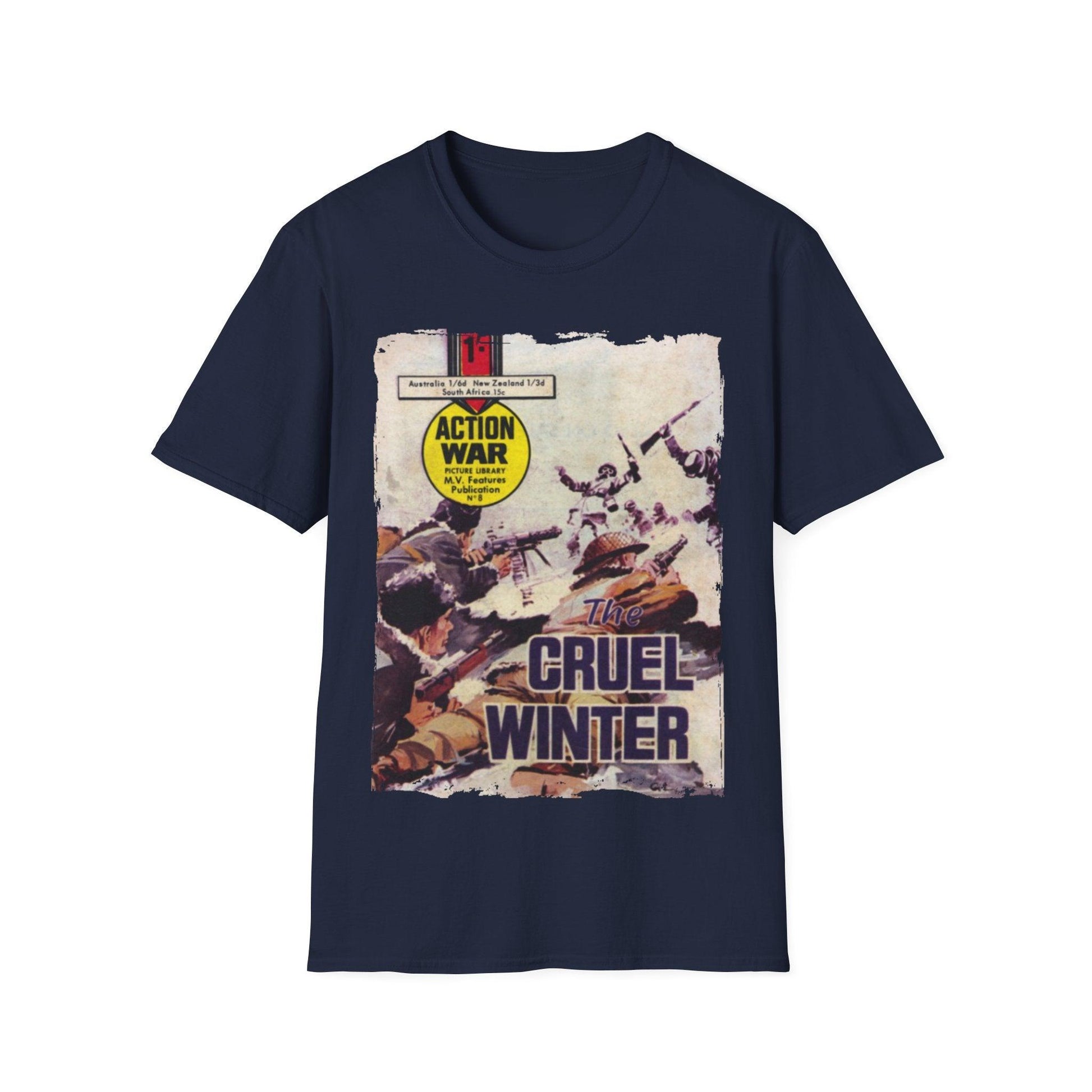 Close-up of the unisex softstyle T-shirt’s collar showcasing the crew neckline and smooth fabric texture in vibrant red