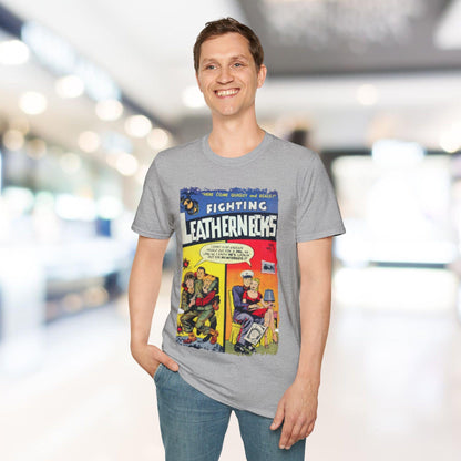 Close-up of the unisex softstyle T-shirt's fabric weave in deep navy, highlighting the smooth, breathable cotton blend