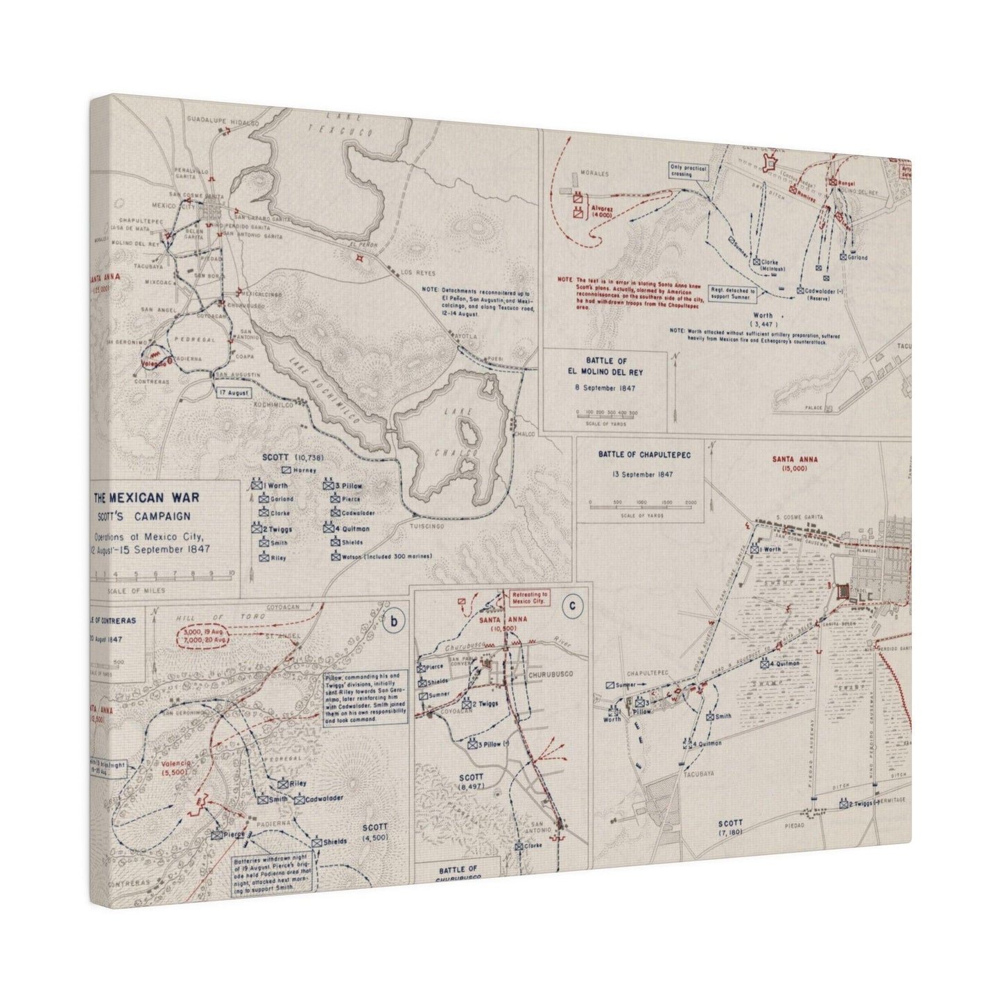 Close-up of detailed canvas texture highlighting aged, weathered finish and subtle brushstroke patterns from an overhead