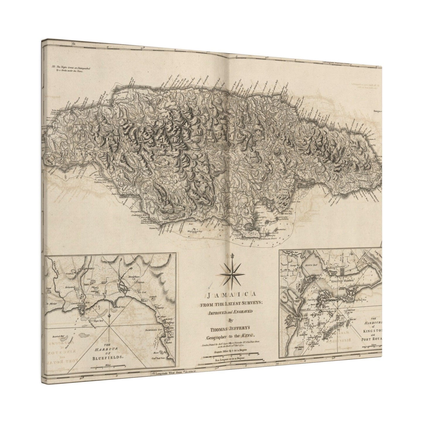 Close-up of the vibrant painted Jamaican flag design on the canvas edge, highlighting bold colors and textured brushstrokes.