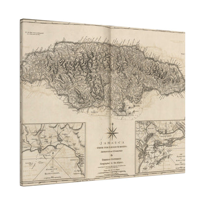 Close-up of the vibrant painted Jamaican flag design on the canvas edge, highlighting bold colors and textured brushstrokes.