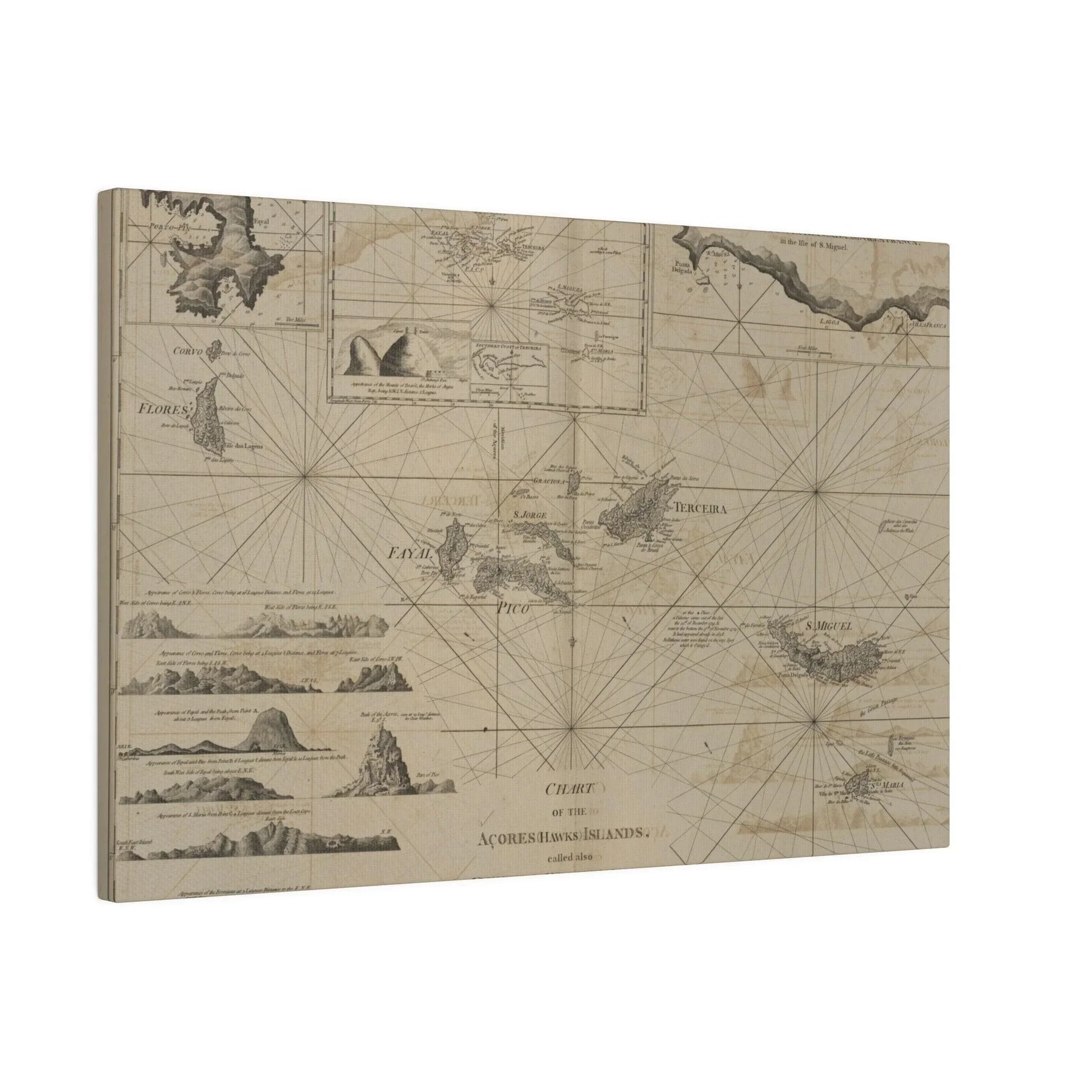 Close-up of the colorful map details highlighting the Azores Islands' terrain contours and vibrant island labels from an