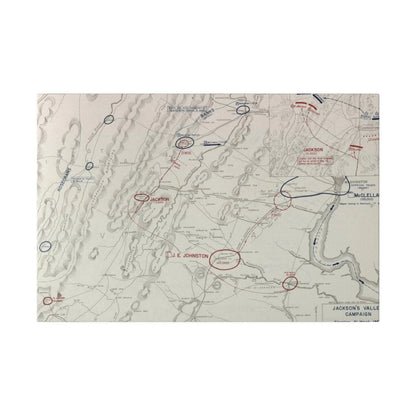 Close-up of canvas texture highlighting the detailed print of the Battle of Kernstown scene from the Civil War campaign.