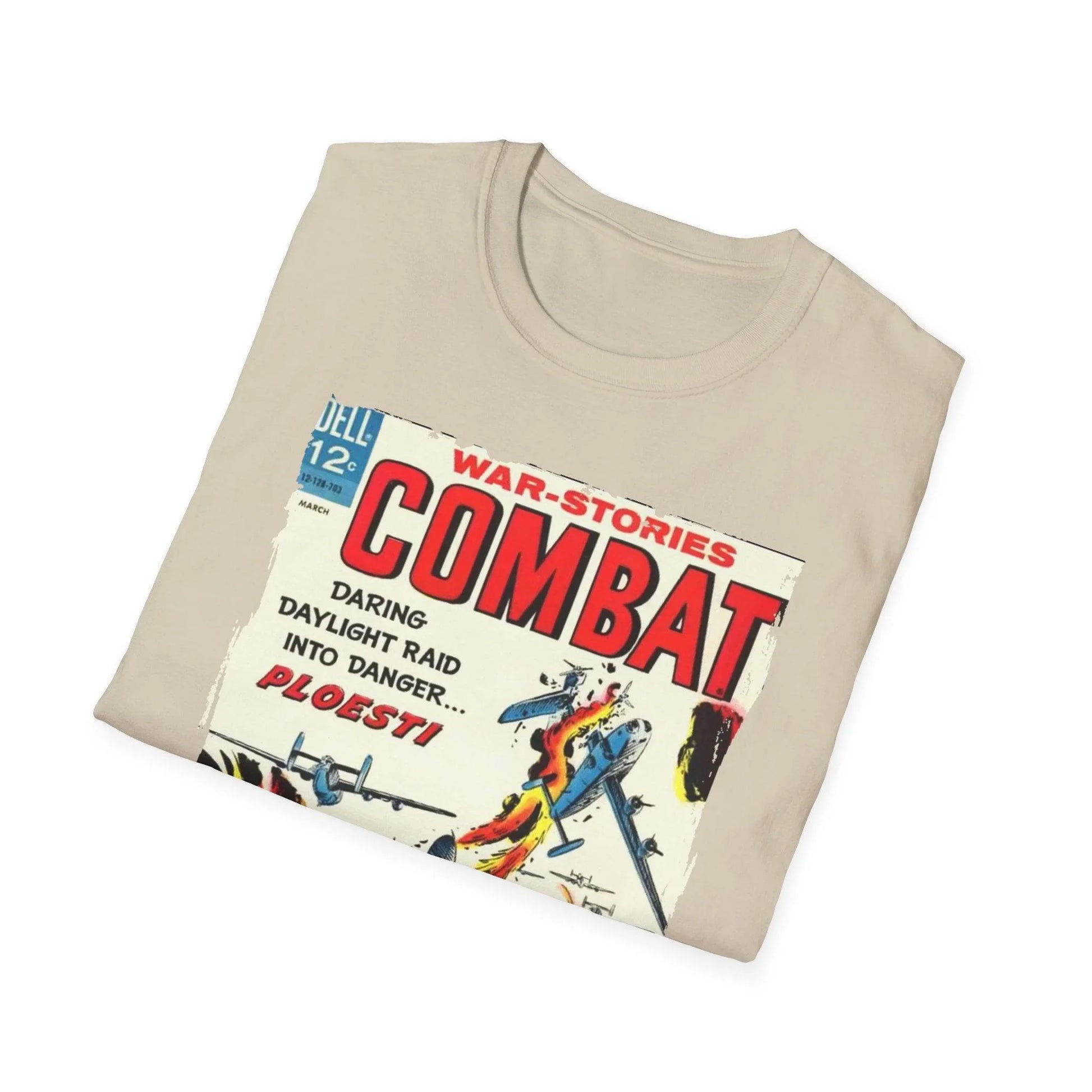 Close-up of the black Combat March 1967 unisex T-shirt collar and shoulder seam, highlighting the smooth crew neckline and